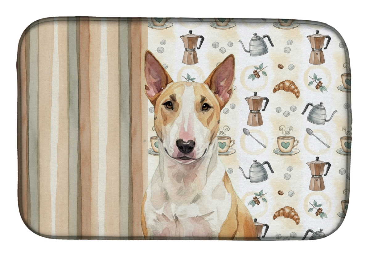 Picture of Carolines Treasures WDK7350DDM 21 x 14 in. Fawn & White Bull Terrier Coffee Bar Dish Drying Mat