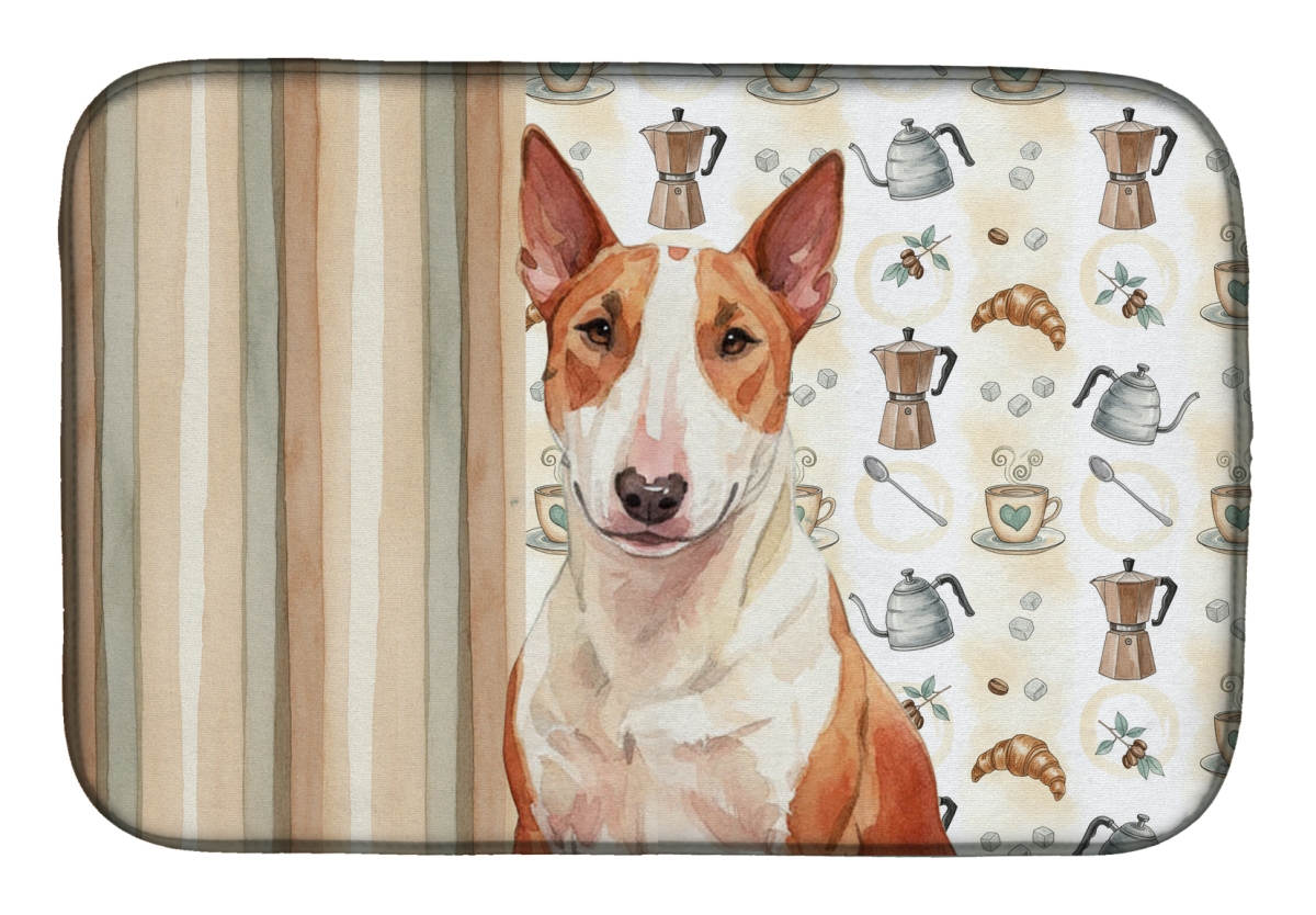Picture of Carolines Treasures WDK7351DDM 21 x 14 in. Red & White Bull Terrier Coffee Bar Dish Drying Mat