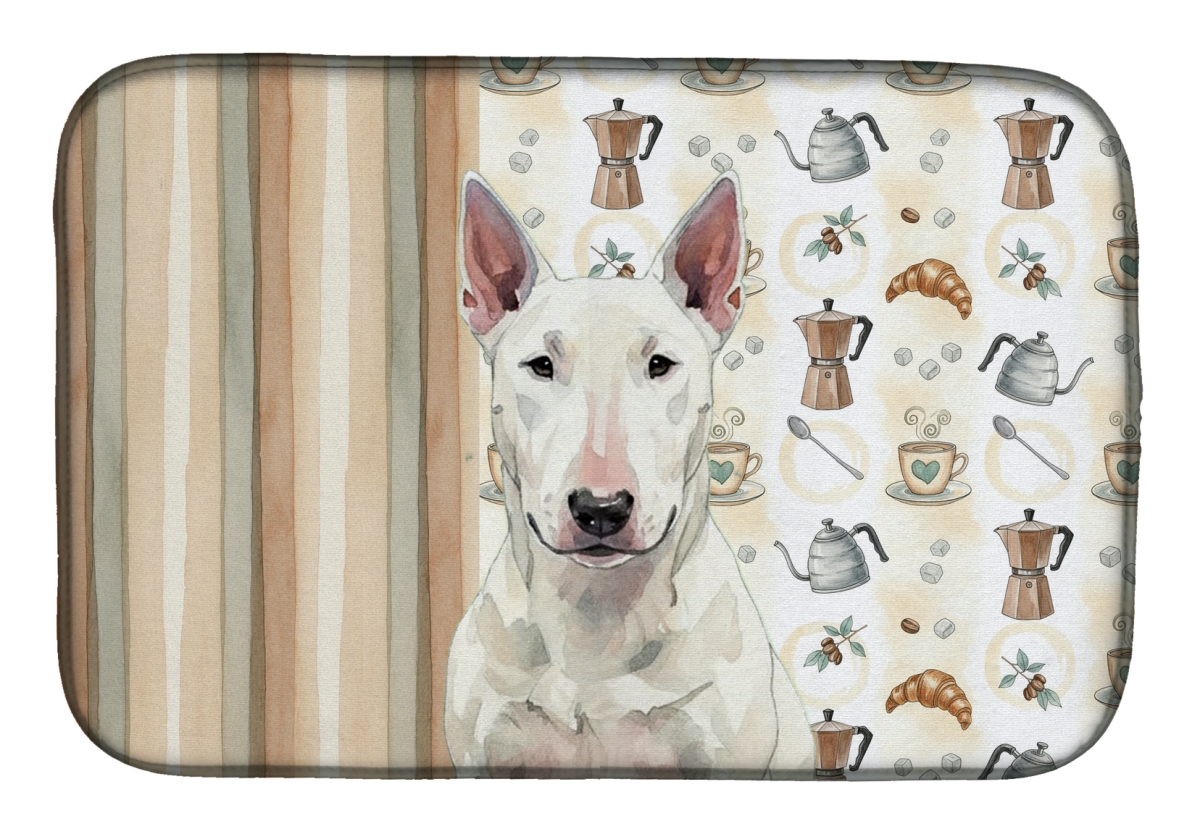 Picture of Carolines Treasures WDK7352DDM 21 x 14 in. White Bull Terrier Coffee Bar Dish Drying Mat
