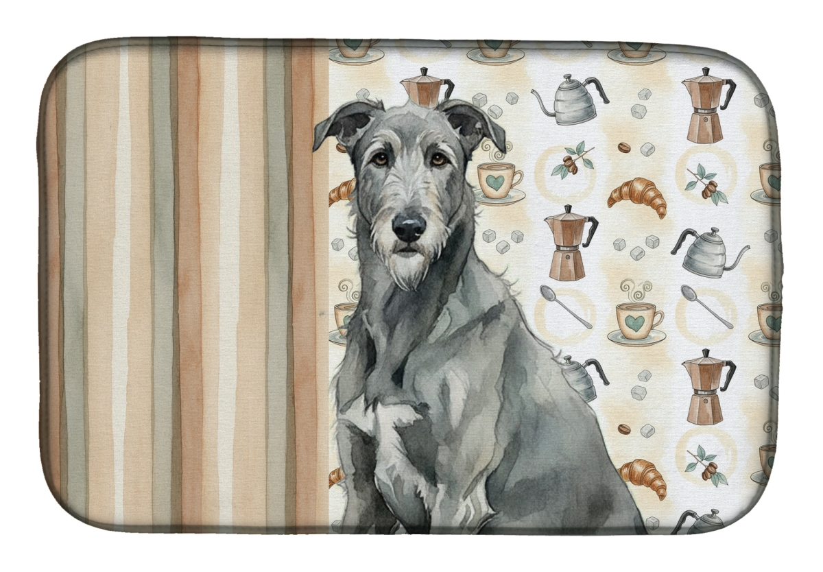 Picture of Carolines Treasures WDK7475DDM 21 x 14 in. Gray Irish Wolfhound Coffee Bar Dish Drying Mat