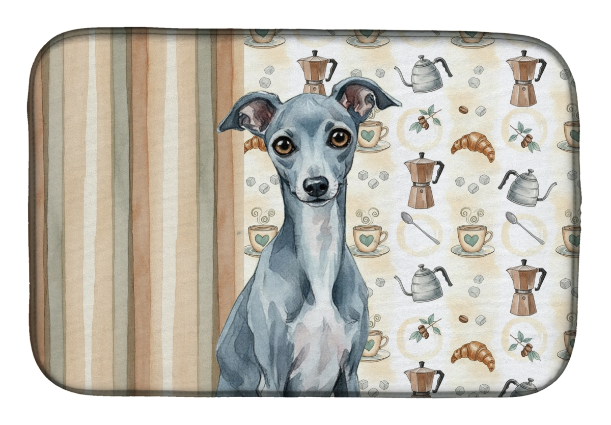 Picture of Carolines Treasures WDK7478DDM 21 x 14 in. Blue Italian Greyhound Coffee Bar Dish Drying Mat