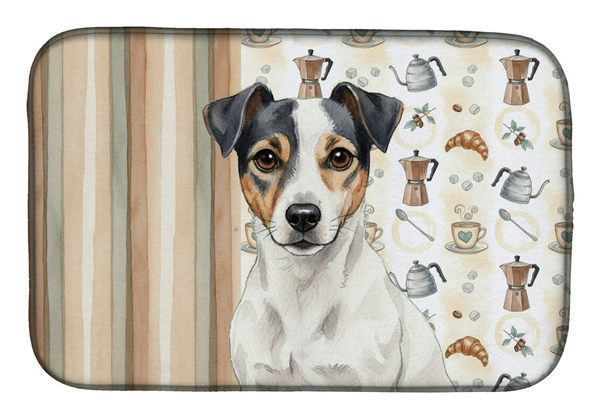 Picture of Carolines Treasures WDK7482DDM 21 x 14 in. White & Black Jack Russell Terrier Coffee Bar Dish Drying Mat