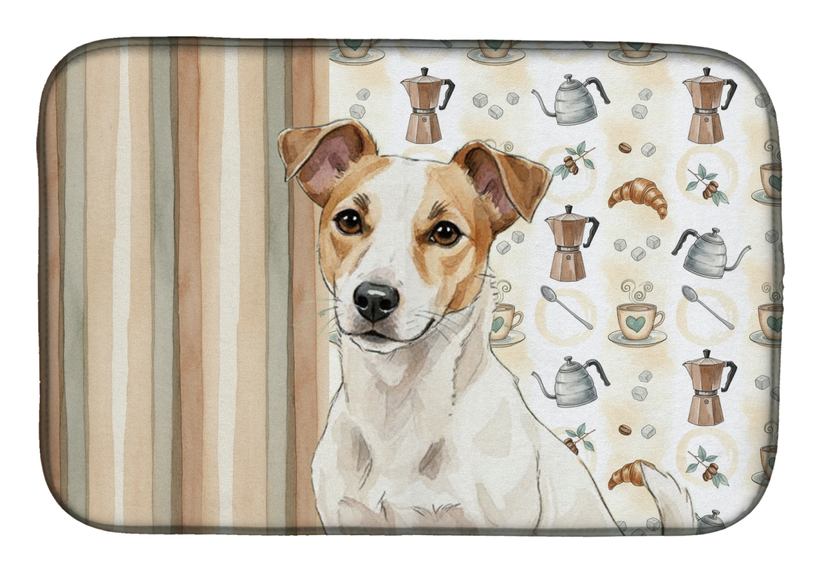 Picture of Carolines Treasures WDK7483DDM 21 x 14 in. White & Tan Jack Russell Terrier Coffee Bar Dish Drying Mat