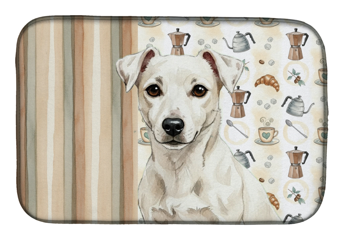 Picture of Carolines Treasures WDK7484DDM 21 x 14 in. White Jack Russell Terrier Coffee Bar Dish Drying Mat
