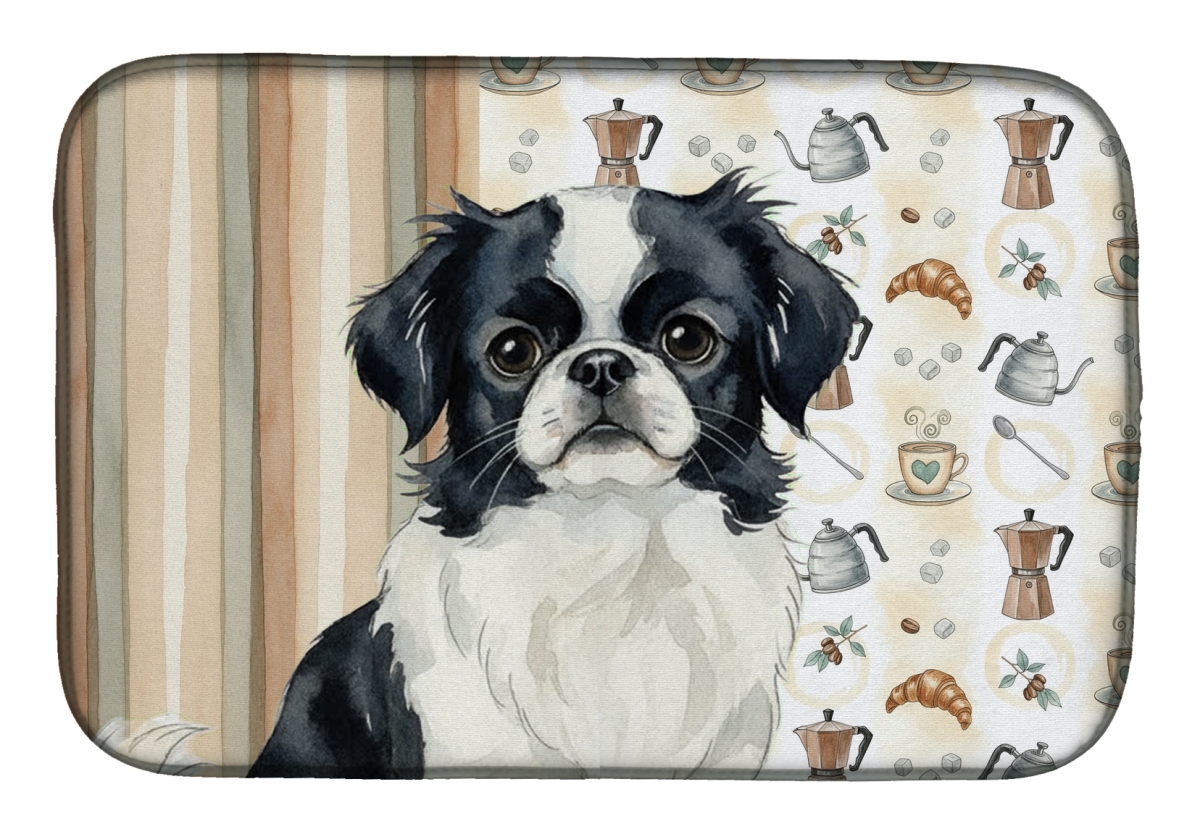 Picture of Carolines Treasures WDK7485DDM 21 x 14 in. Black & White Japanese Chin Coffee Bar Dish Drying Mat