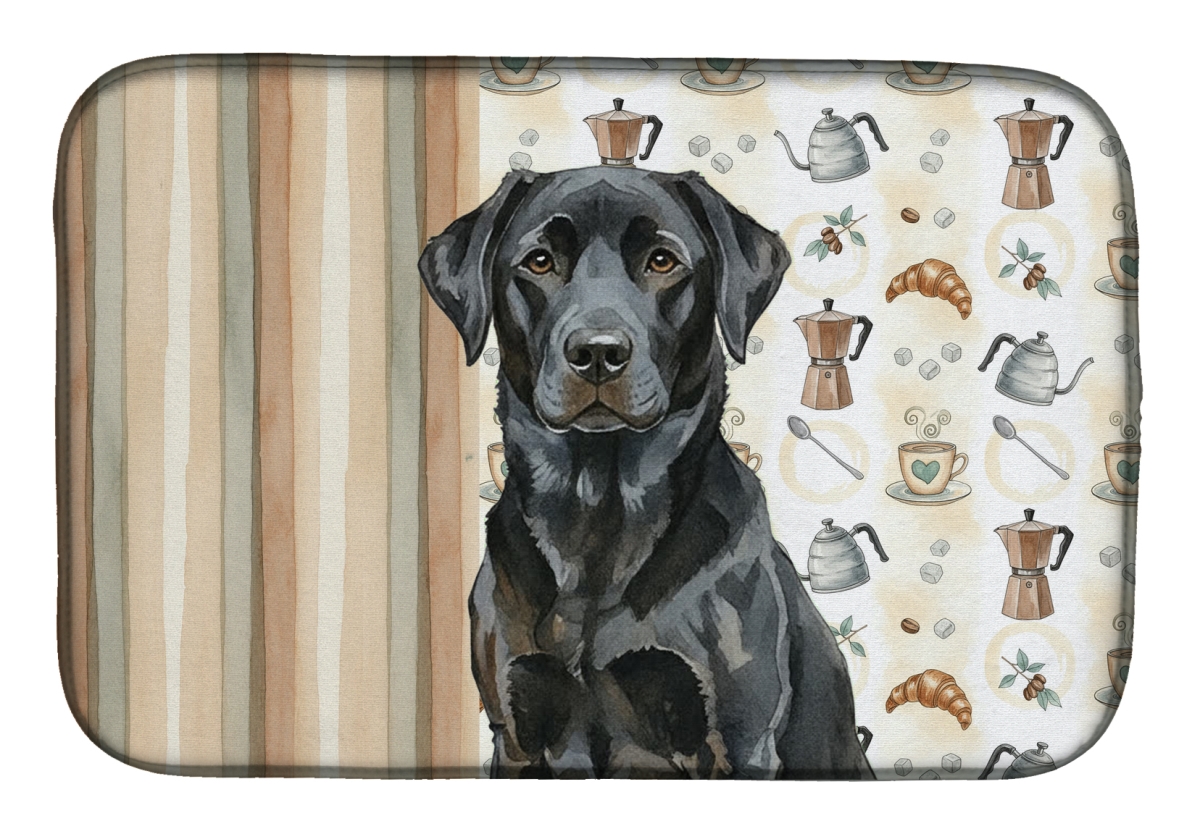 Picture of Carolines Treasures WDK7492DDM 21 x 14 in. Black Labrador Retriever Coffee Bar Dish Drying Mat