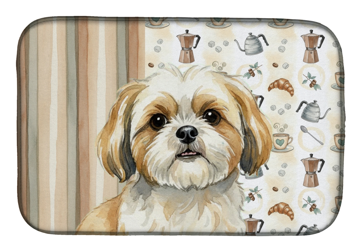 Picture of Carolines Treasures WDK7618DDM 21 x 14 in. Gold & White Shih Tzu Coffee Bar Dish Drying Mat