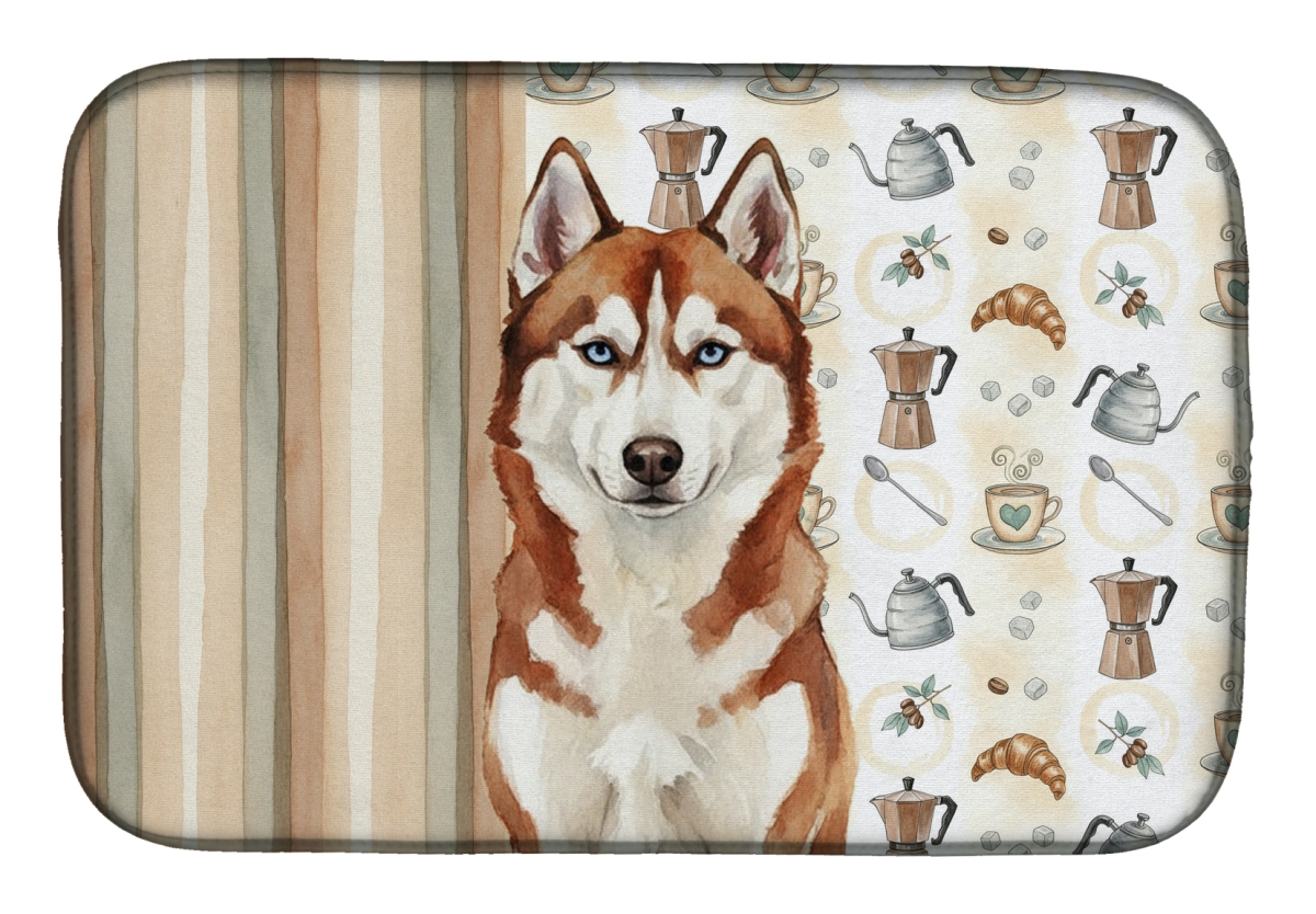 Picture of Carolines Treasures WDK7622DDM 21 x 14 in. Red & White Siberian Husky Coffee Bar Dish Drying Mat