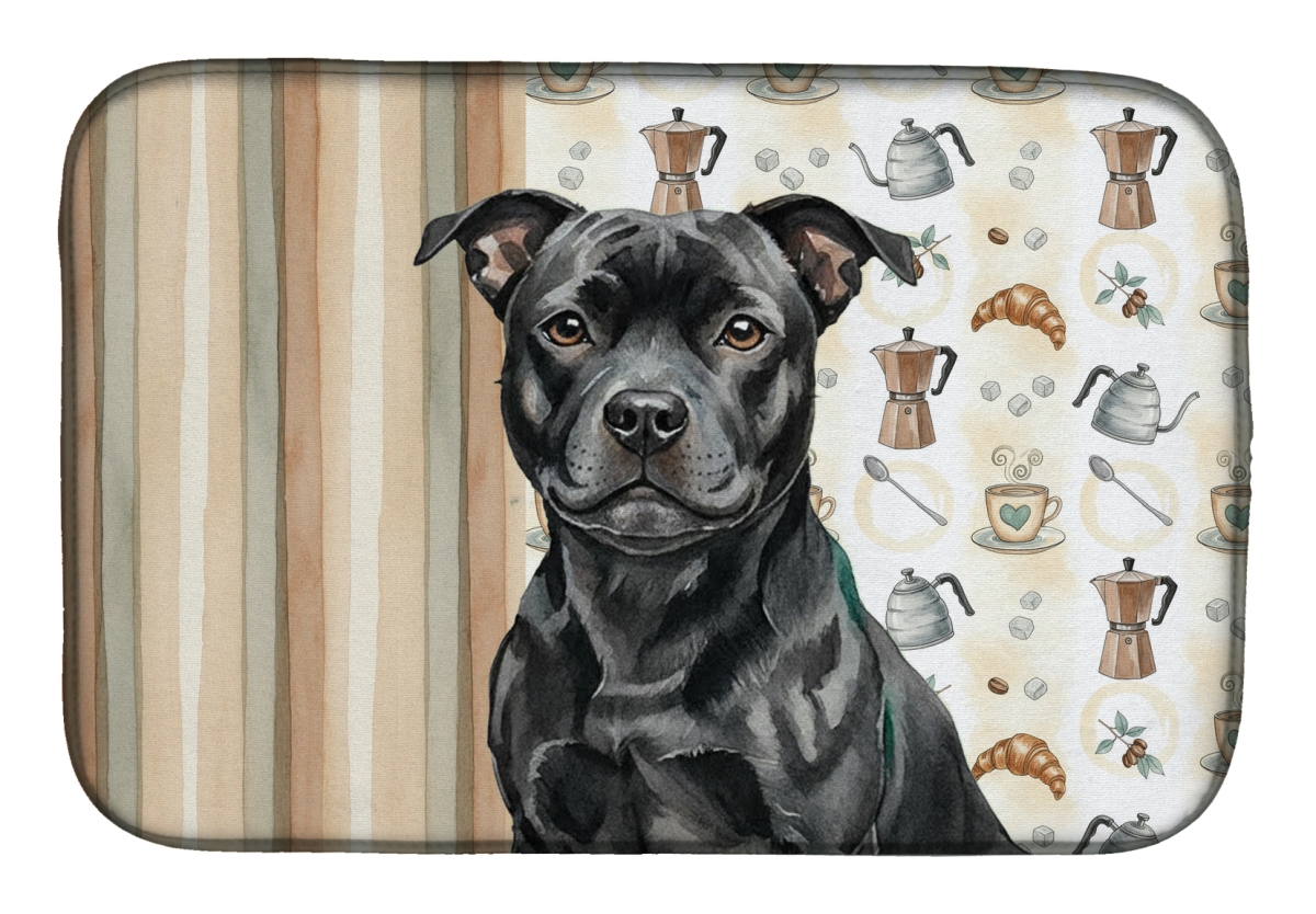 Picture of Carolines Treasures WDK7628DDM 21 x 14 in. Black Staffordshire Bull Terrier Coffee Bar Dish Drying Mat