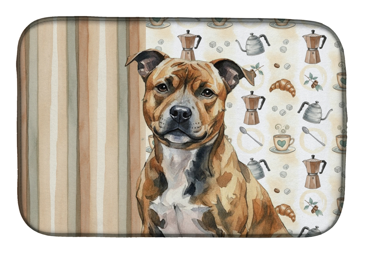 Picture of Carolines Treasures WDK7629DDM 21 x 14 in. Brindle Staffordshire Bull Terrier Coffee Bar Dish Drying Mat