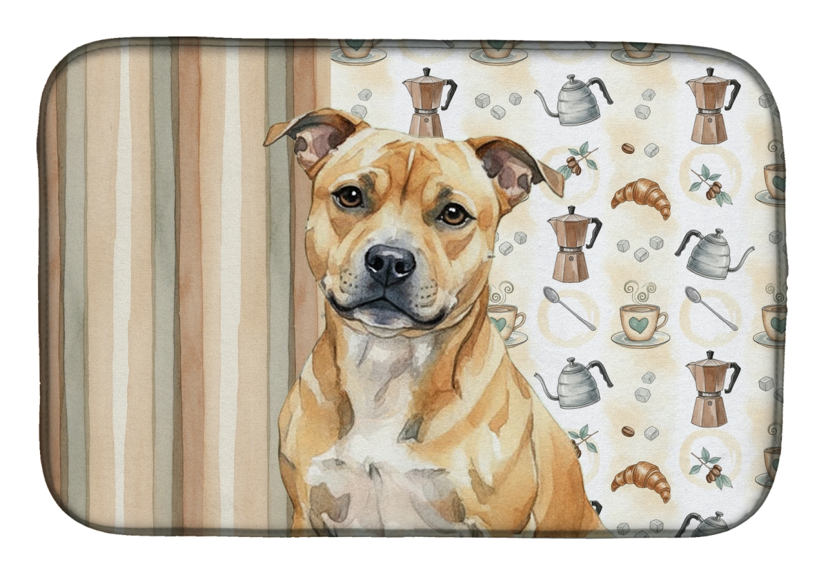 Picture of Carolines Treasures WDK7630DDM 21 x 14 in. Fawn Staffordshire Bull Terrier Coffee Bar Dish Drying Mat
