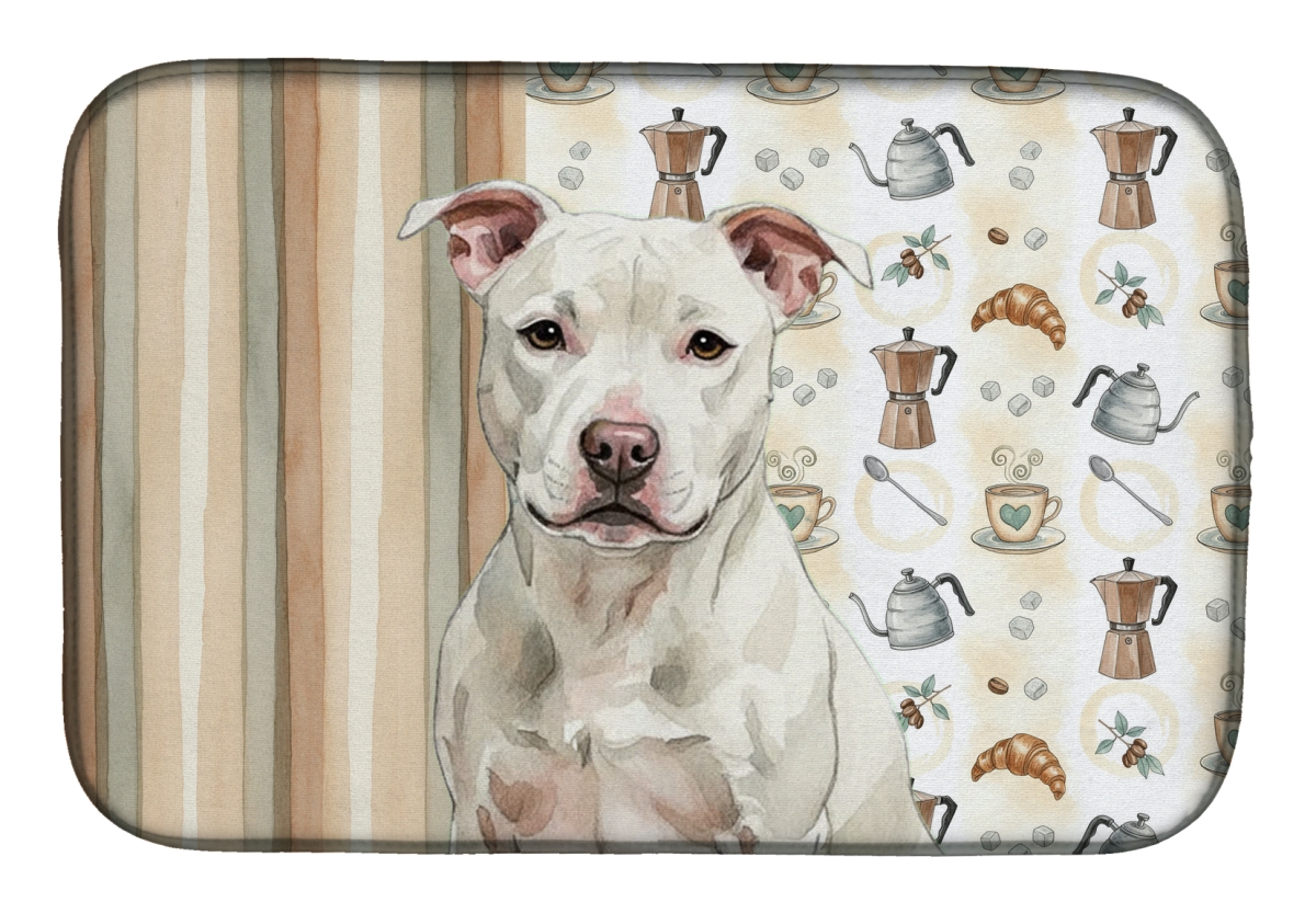 Picture of Carolines Treasures WDK7631DDM 21 x 14 in. White Staffordshire Bull Terrier Coffee Bar Dish Drying Mat