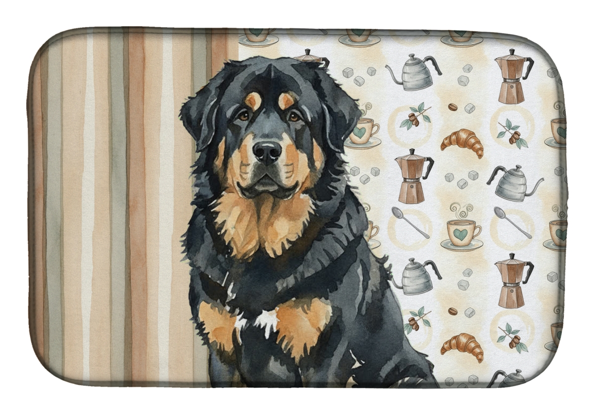 Picture of Carolines Treasures WDK7634DDM 21 x 14 in. Black & Tan Tibetan Mastiff Coffee Bar Dish Drying Mat