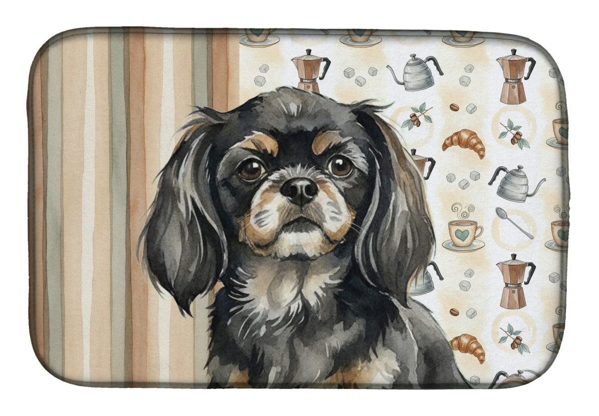 Picture of Carolines Treasures WDK7637DDM 21 x 14 in. Black & Tan Tibetan Spaniel Coffee Bar Dish Drying Mat