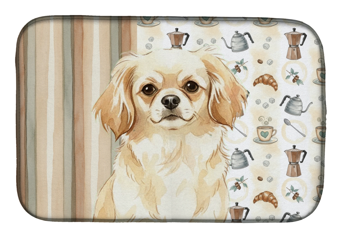 Picture of Carolines Treasures WDK7639DDM 21 x 14 in. Cream Tibetan Spaniel Coffee Bar Dish Drying Mat