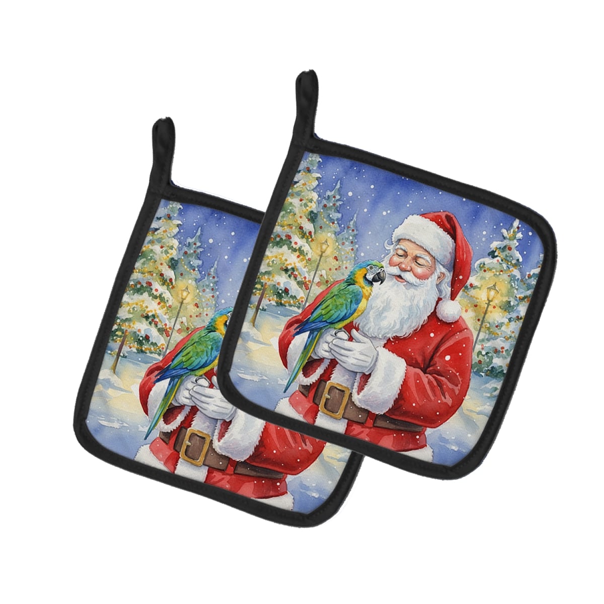 FNT1176PTHD 7.5 x 7.5 in. Blue Fronted Amazon Parrot with Santa Claus Pot Holders, Pack of 2