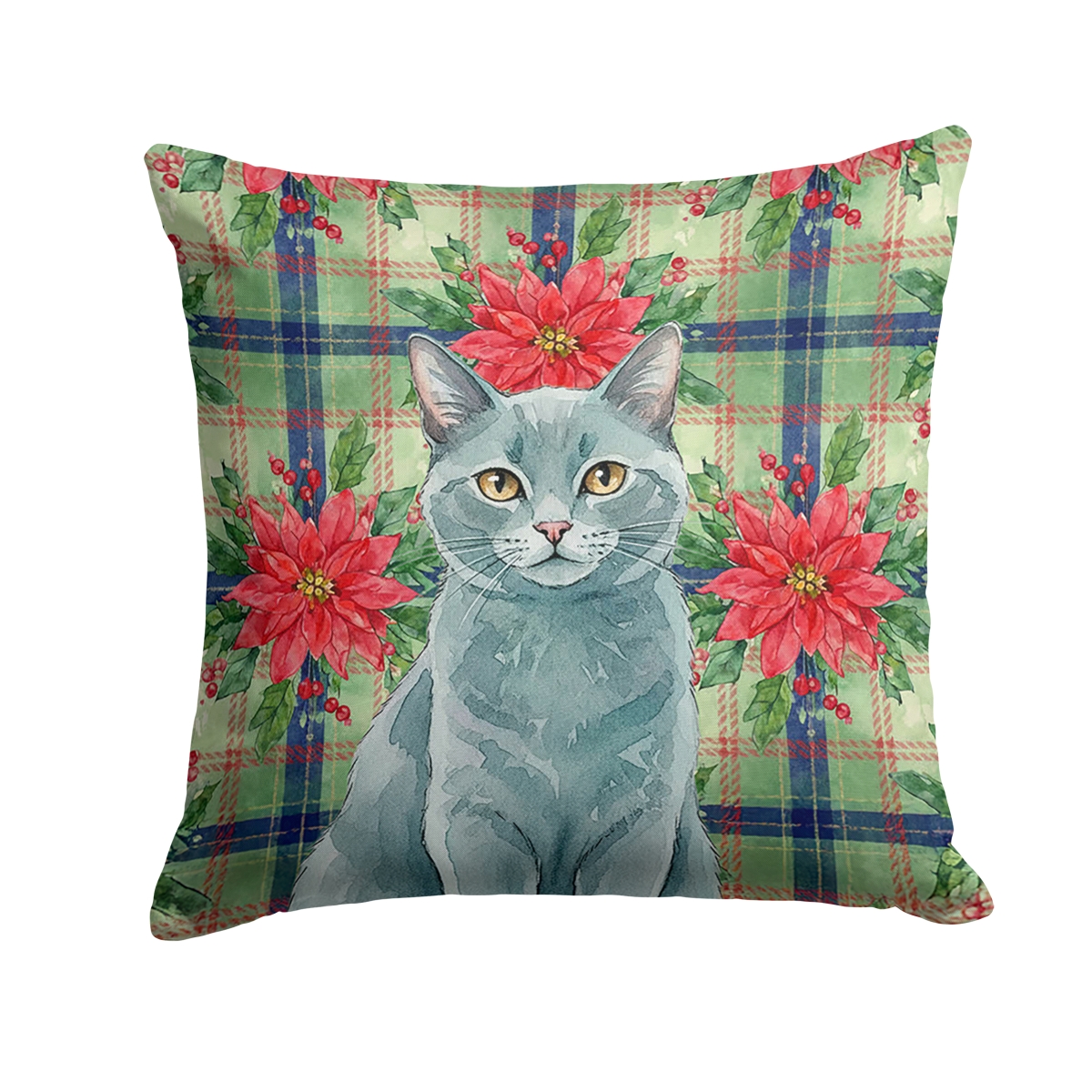 FNT1322PW1414 14 x 14 in. Solid Gray Cat with Poinsettias Throw Pillow