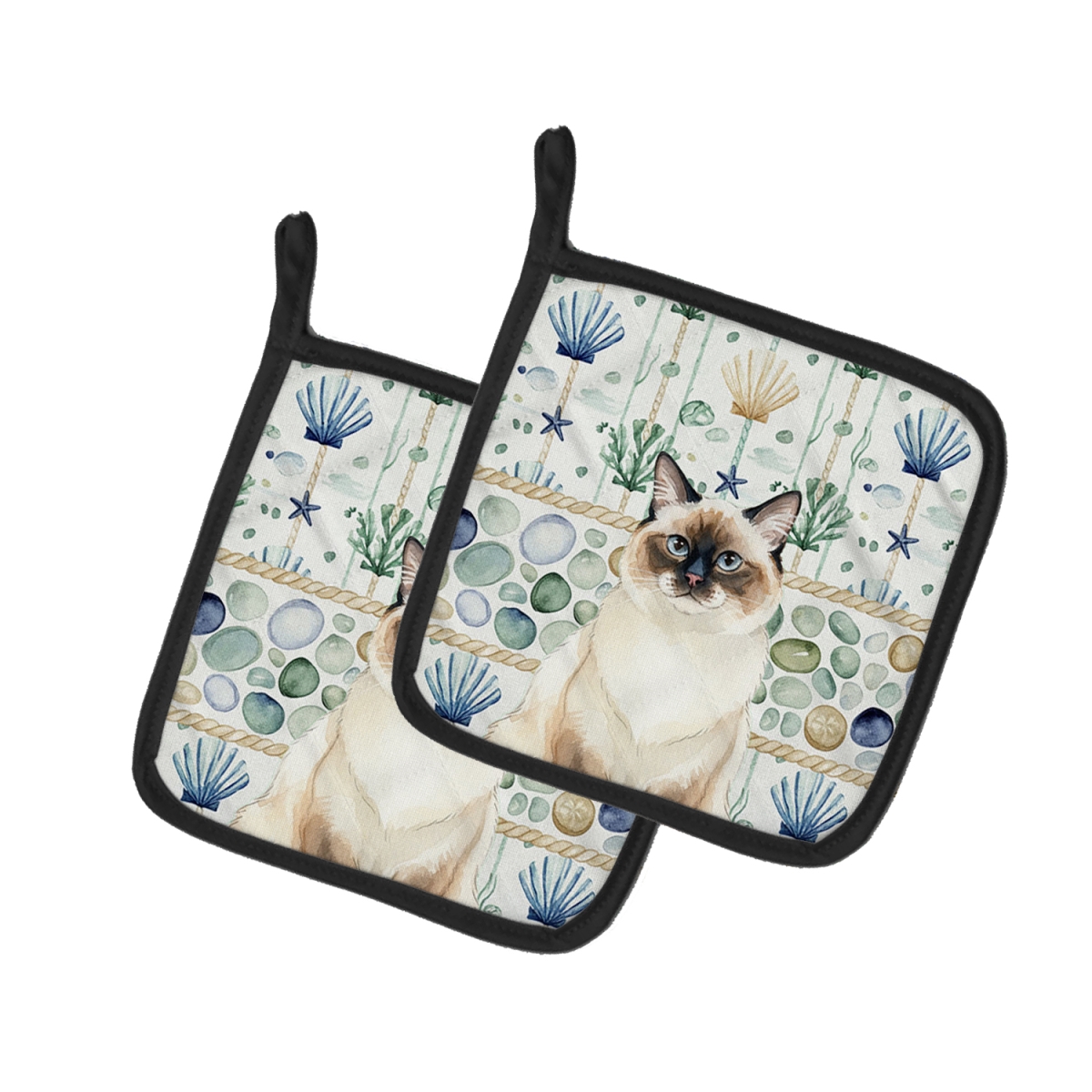 Picture of Carolines Treasures FNT1357PTHD 7.5 x 7.5 in. Ragdoll Seal Point Cat Coastal Sea Glass Pot Holders, Pack of 2