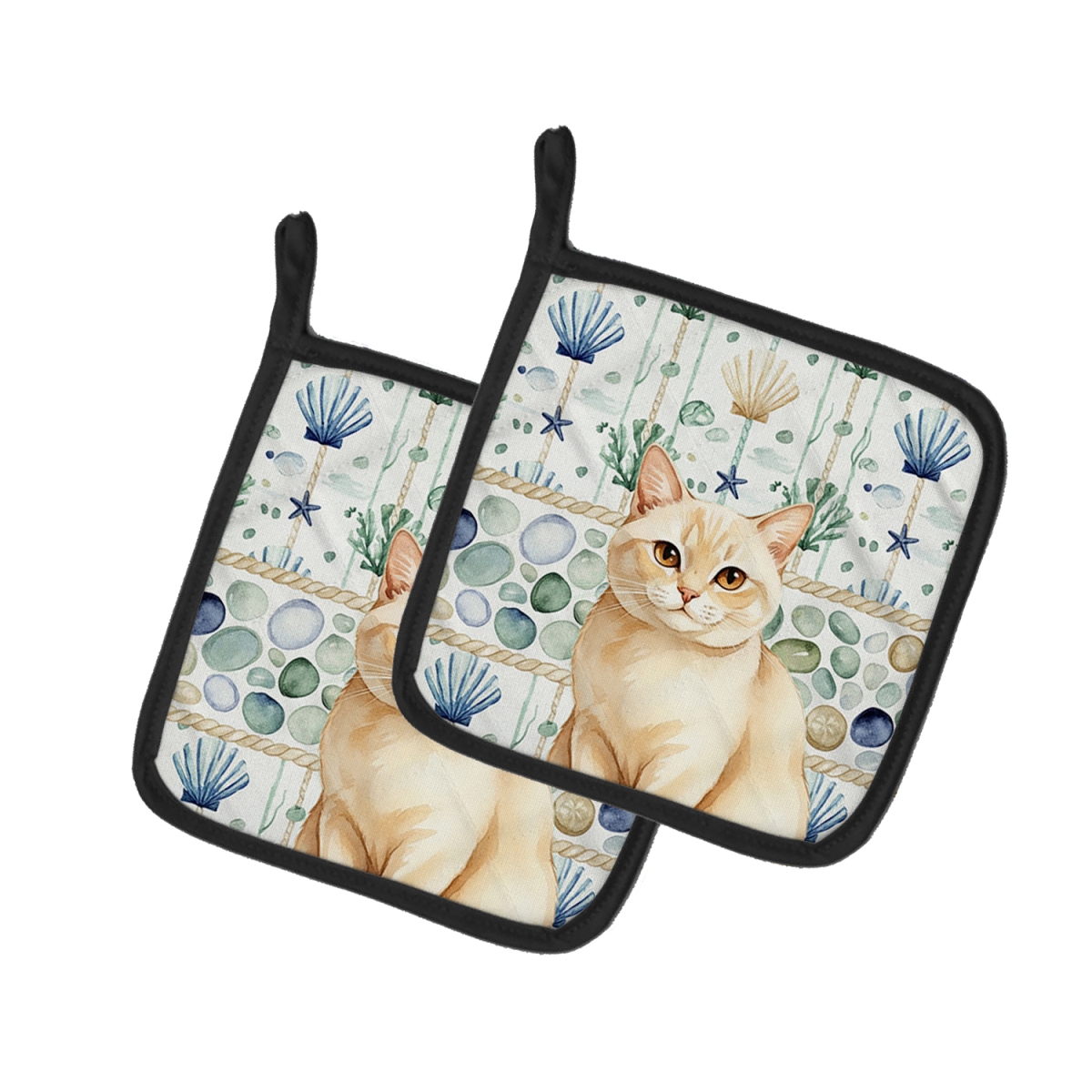 Picture of Carolines Treasures FNT1362PTHD 7.5 x 7.5 in. Solid Cream Cat Coastal Sea Glass Pot Holders, Pack of 2