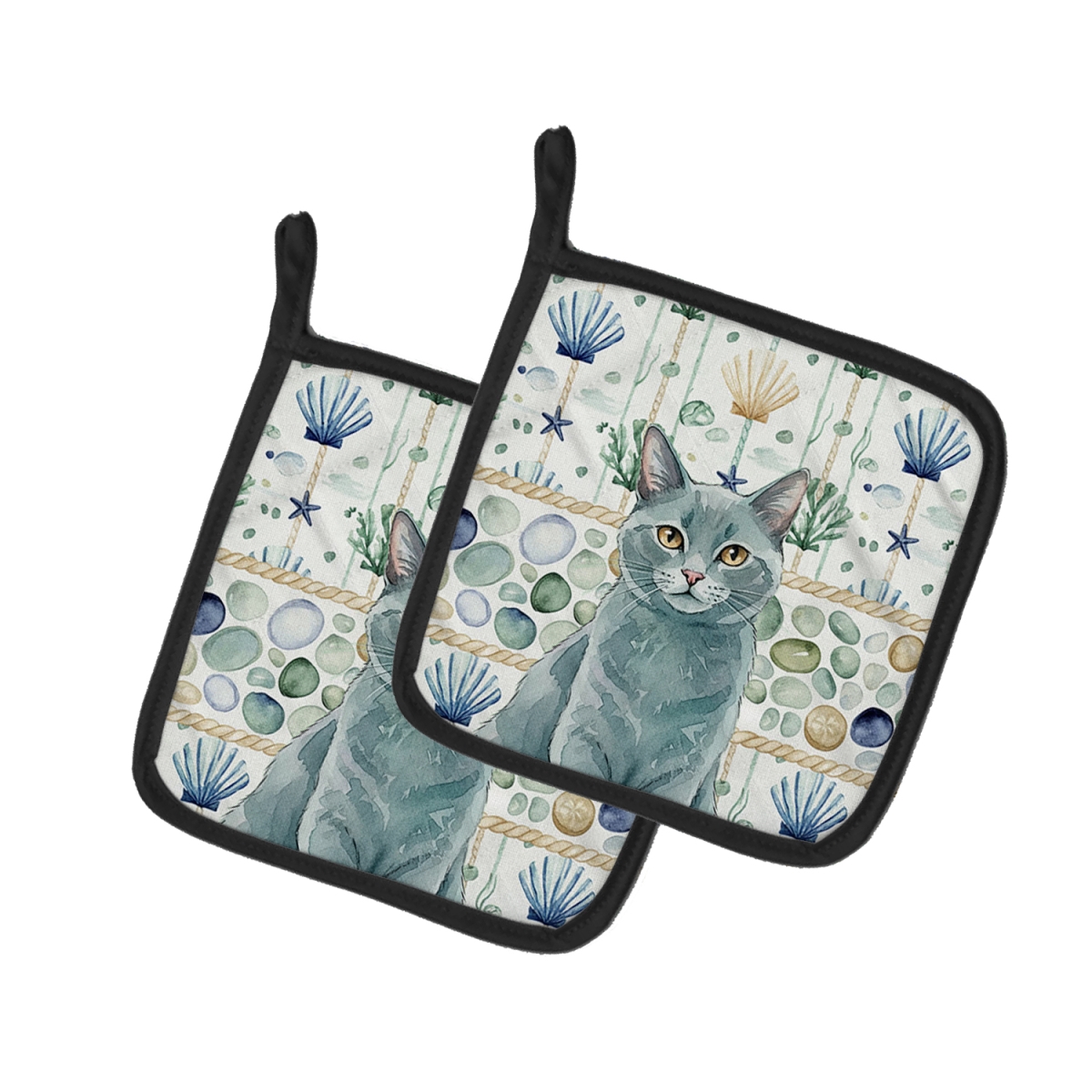 Picture of Carolines Treasures FNT1363PTHD 7.5 x 7.5 in. Solid Gray Cat Coastal Sea Glass Pot Holders, Pack of 2