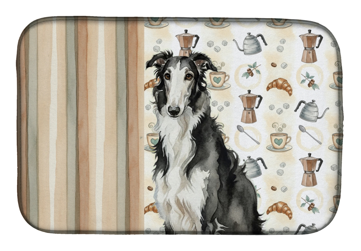 Picture of Carolines Treasures WDK7329DDM 21 x 14 in. Black & White Borzoi Coffee Bar Dish Drying Mat