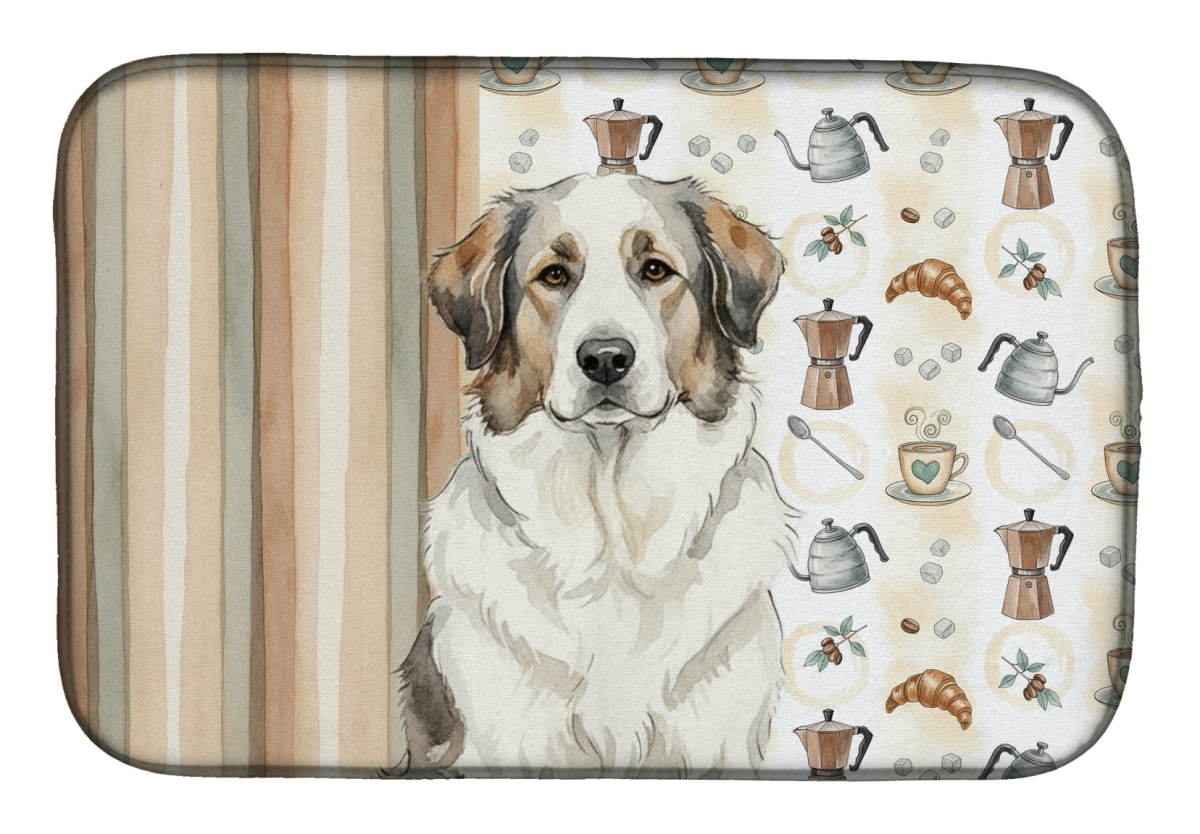 Picture of Carolines Treasures WDK7456DDM 21 x 14 in. decalr Great Pyrenees Coffee Bar Dish Drying Mat