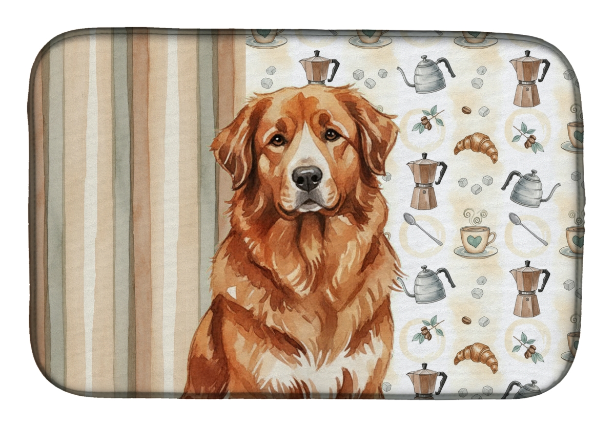 Picture of Carolines Treasures WDK7457DDM 21 x 14 in. Reddish Brown Great Pyrenees Coffee Bar Dish Drying Mat