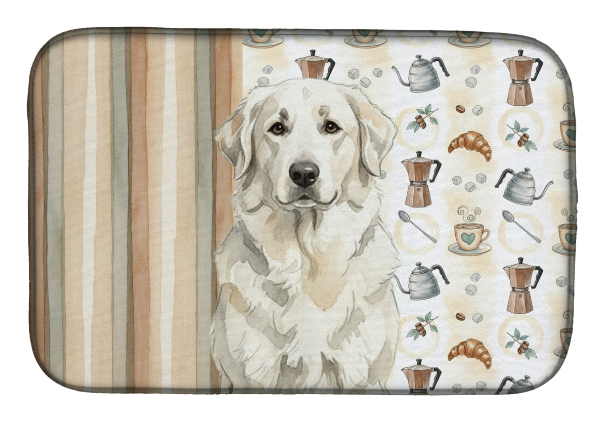 Picture of Carolines Treasures WDK7458DDM 21 x 14 in. White Great Pyrenees Coffee Bar Dish Drying Mat