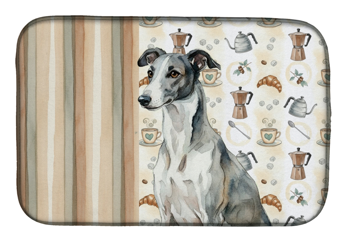 Picture of Carolines Treasures WDK7460DDM 21 x 14 in. Black & White Greyhound Coffee Bar Dish Drying Mat
