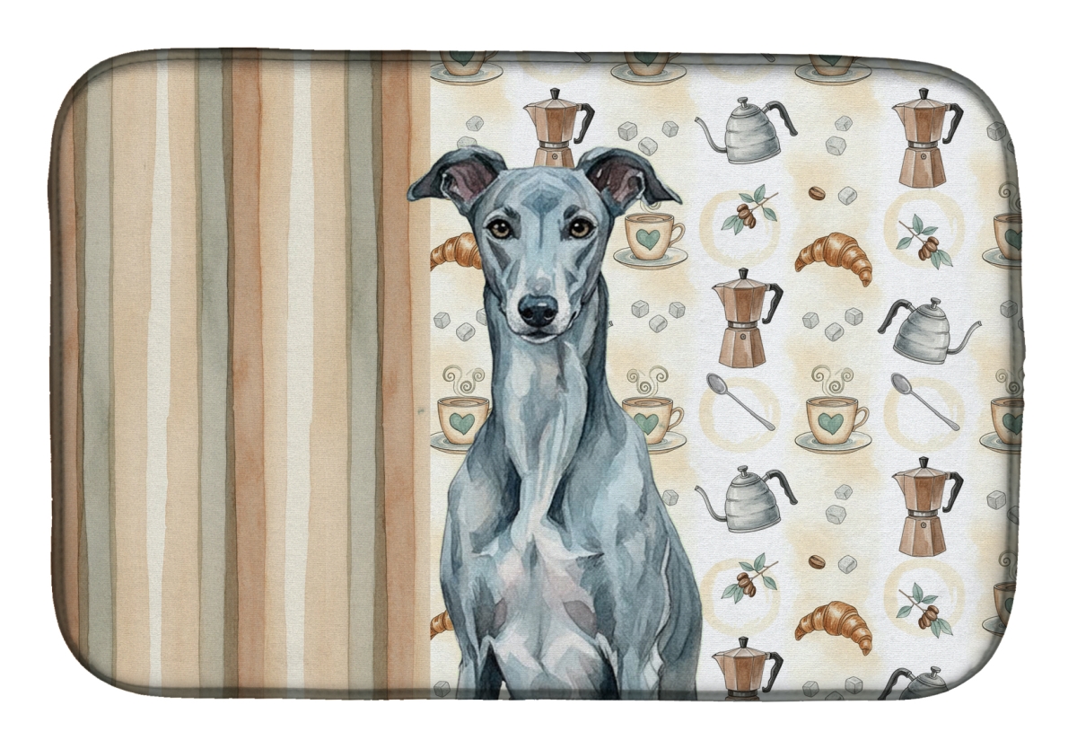 Picture of Carolines Treasures WDK7462DDM 21 x 14 in. Blue Brindle Greyhound Coffee Bar Dish Drying Mat