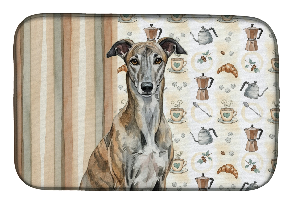 Picture of Carolines Treasures WDK7463DDM 21 x 14 in. Brindle Greyhound Coffee Bar Dish Drying Mat