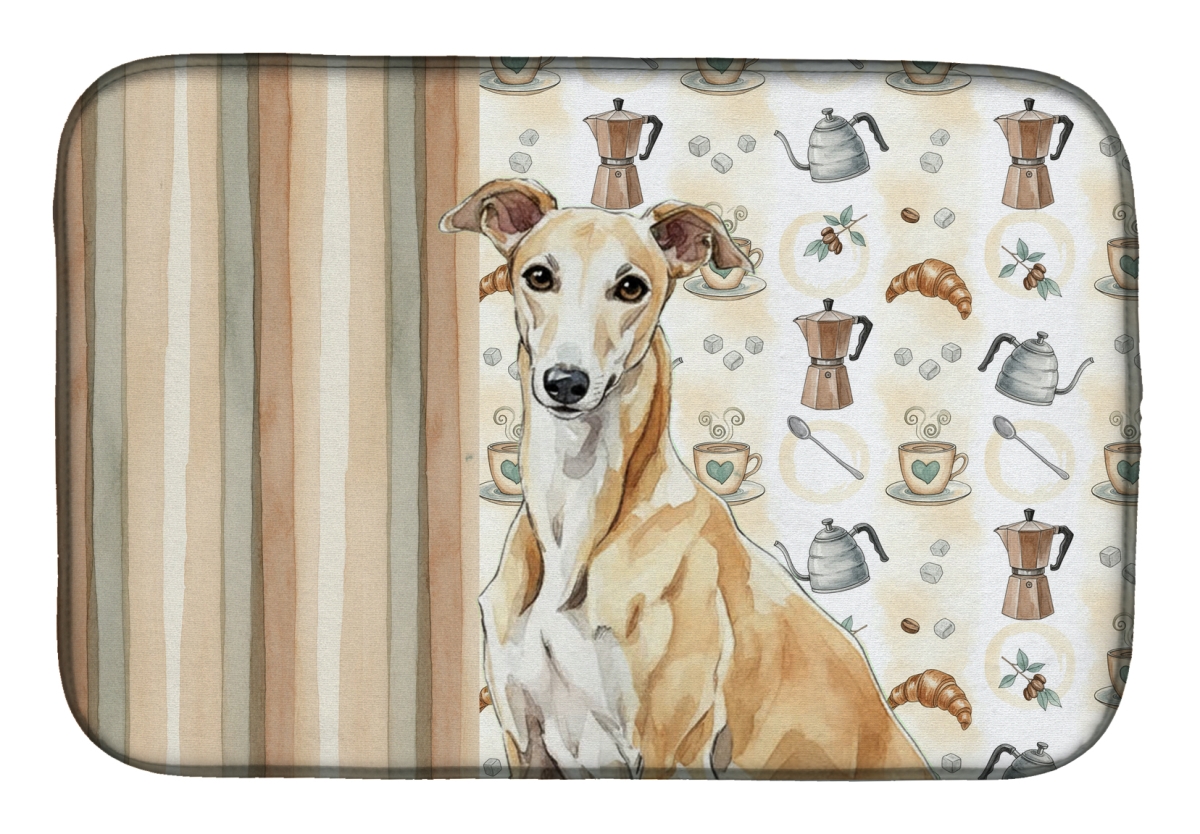 Picture of Carolines Treasures WDK7464DDM 21 x 14 in. Fawn Greyhound Coffee Bar Dish Drying Mat