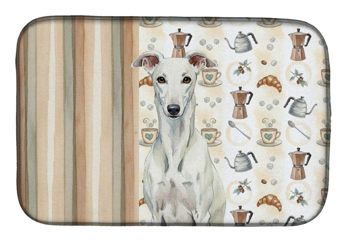 Picture of Carolines Treasures WDK7466DDM 21 x 14 in. White Greyhound Coffee Bar Dish Drying Mat