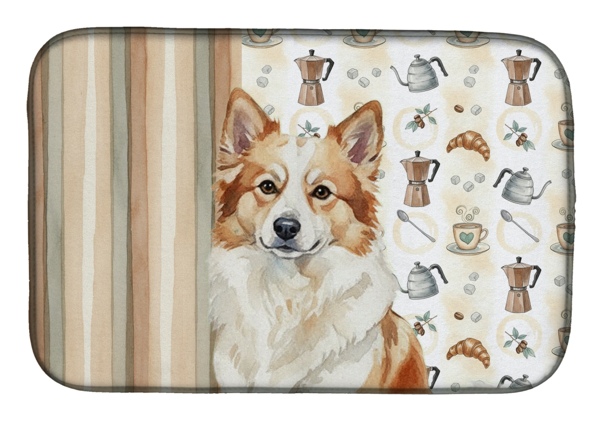 Picture of Carolines Treasures WDK7471DDM 21 x 14 in. Tan Icelandic Sheepdog Coffee Bar Dish Drying Mat