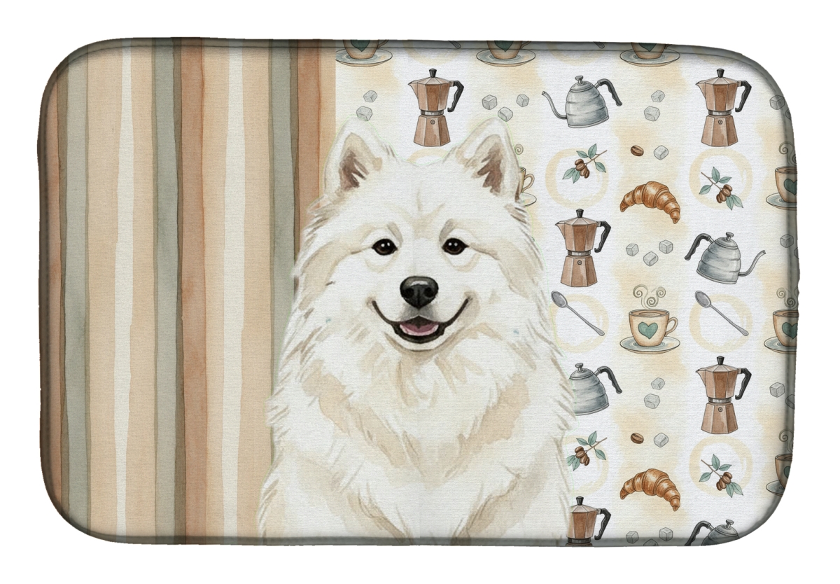 Picture of Carolines Treasures WDK7598DDM 21 x 14 in. Cream Samoyed Coffee Bar Dish Drying Mat