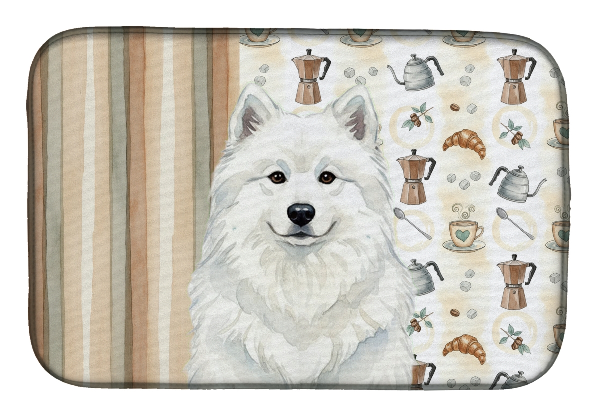 Picture of Carolines Treasures WDK7599DDM 21 x 14 in. White Samoyed Coffee Bar Dish Drying Mat