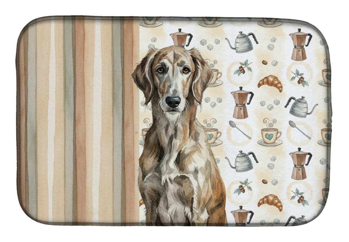 Picture of Carolines Treasures WDK7603DDM 21 x 14 in. Brindle Scottish Deerhound Coffee Bar Dish Drying Mat