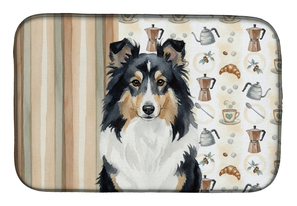 Picture of Carolines Treasures WDK7610DDM 21 x 14 in. Tricolor Sheltie Coffee Bar Dish Drying Mat