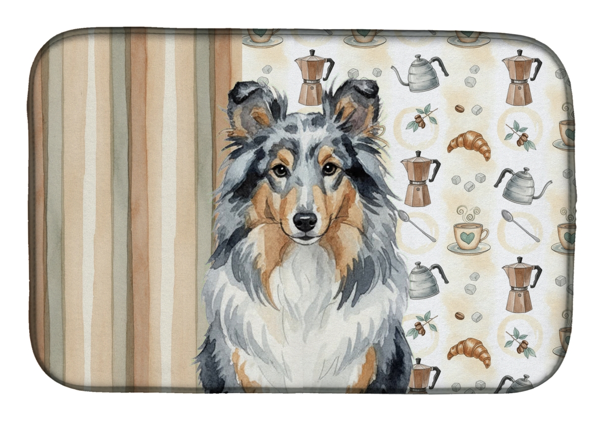 Picture of Carolines Treasures WDK7611DDM 21 x 14 in. Blue Merle Sheltie Coffee Bar Dish Drying Mat