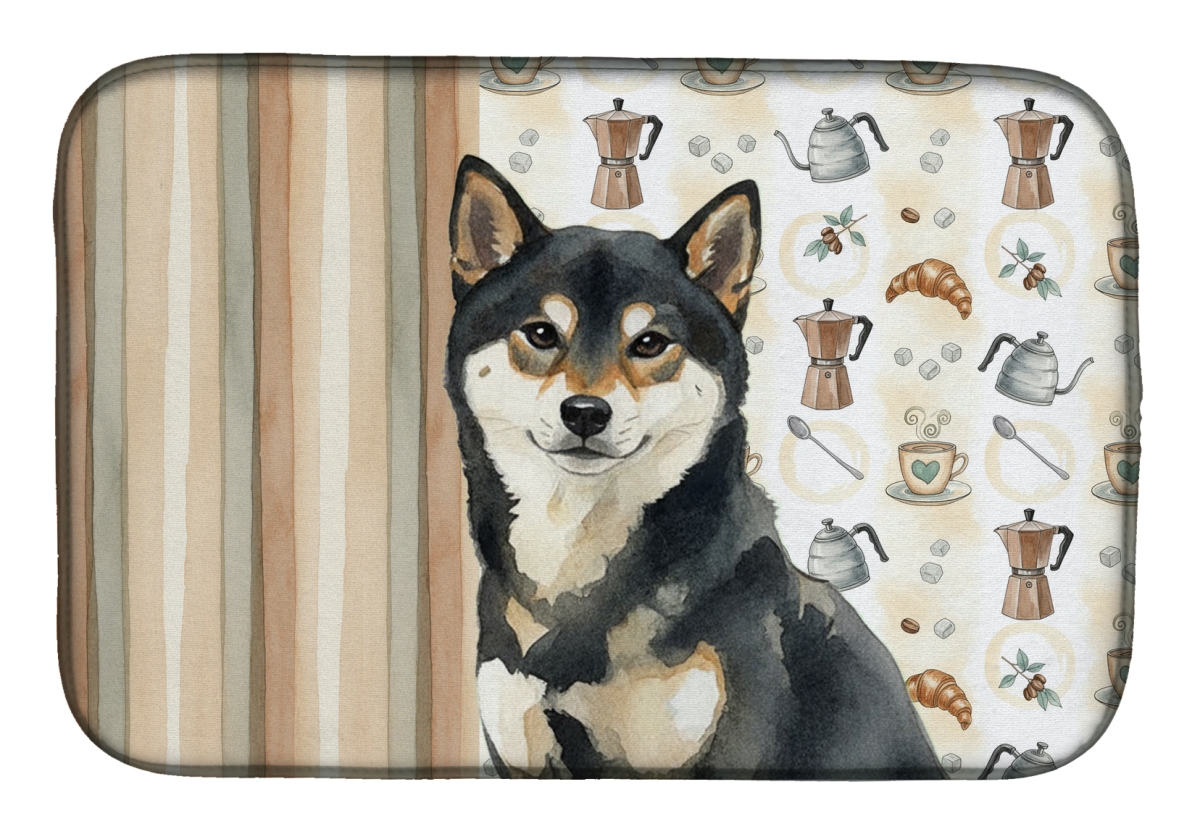 Picture of Carolines Treasures WDK7613DDM 21 x 14 in. Black & Tan Shiba Inu Coffee Bar Dish Drying Mat