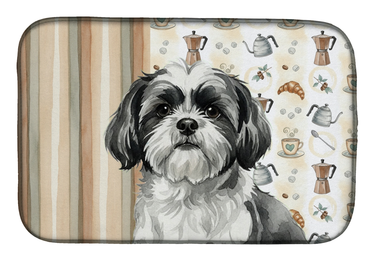 Picture of Carolines Treasures WDK7616DDM 21 x 14 in. Black & White Shih Tzu Coffee Bar Dish Drying Mat