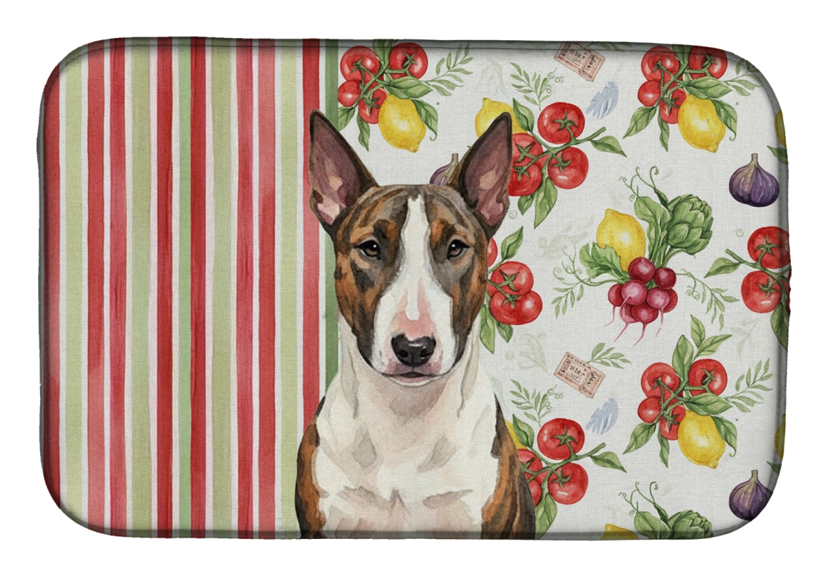 Picture of Carolines Treasures WDK8149DDM 21 x 14 in. Brindle & White Bull Terrier Vegetables Dish Drying Mat