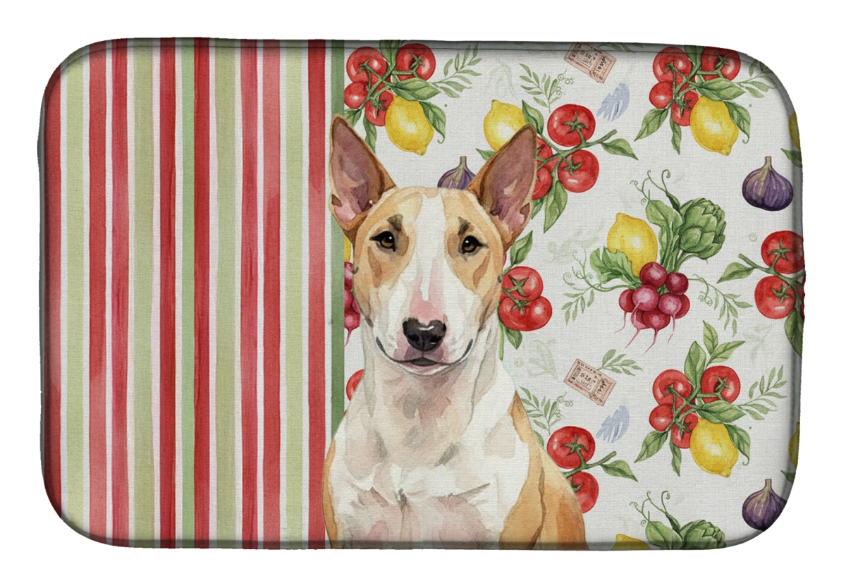 Picture of Carolines Treasures WDK8150DDM 21 x 14 in. Fawn & White Bull Terrier Vegetables Dish Drying Mat