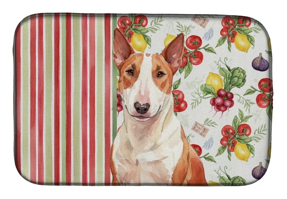 Picture of Carolines Treasures WDK8151DDM 21 x 14 in. Red & White Bull Terrier Vegetables Dish Drying Mat