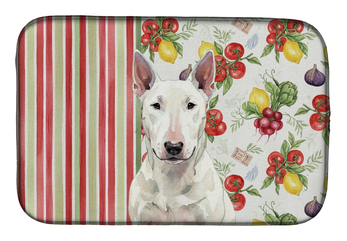 Picture of Carolines Treasures WDK8152DDM 21 x 14 in. White Bull Terrier Vegetables Dish Drying Mat