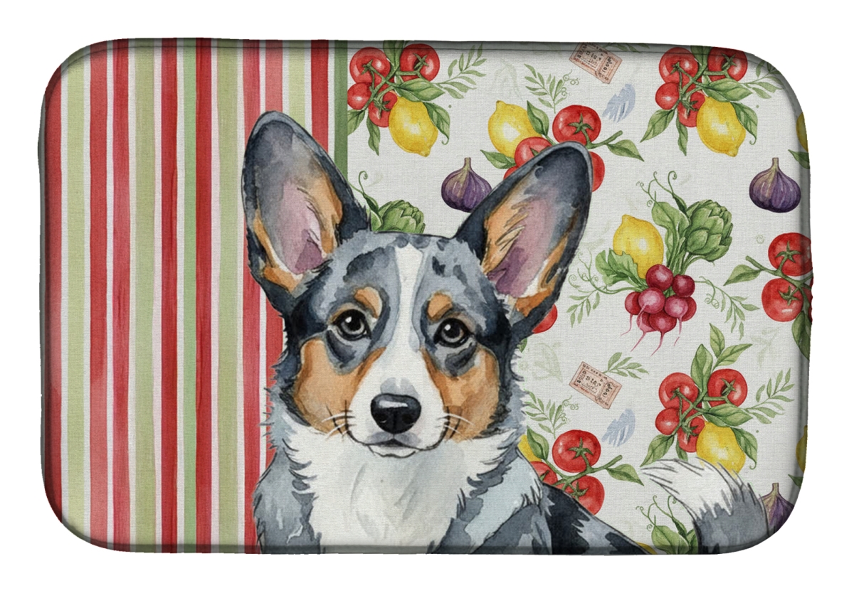 Picture of Carolines Treasures WDK8159DDM 21 x 14 in. Blue Merle Cardigan Welsh Corgi Vegetables Dish Drying Mat
