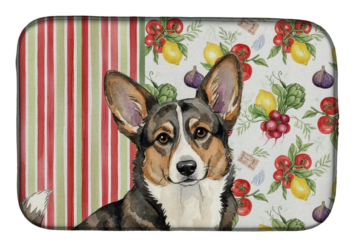 Picture of Carolines Treasures WDK8160DDM 21 x 14 in. Brindle Cardigan Welsh Corgi Vegetables Dish Drying Mat