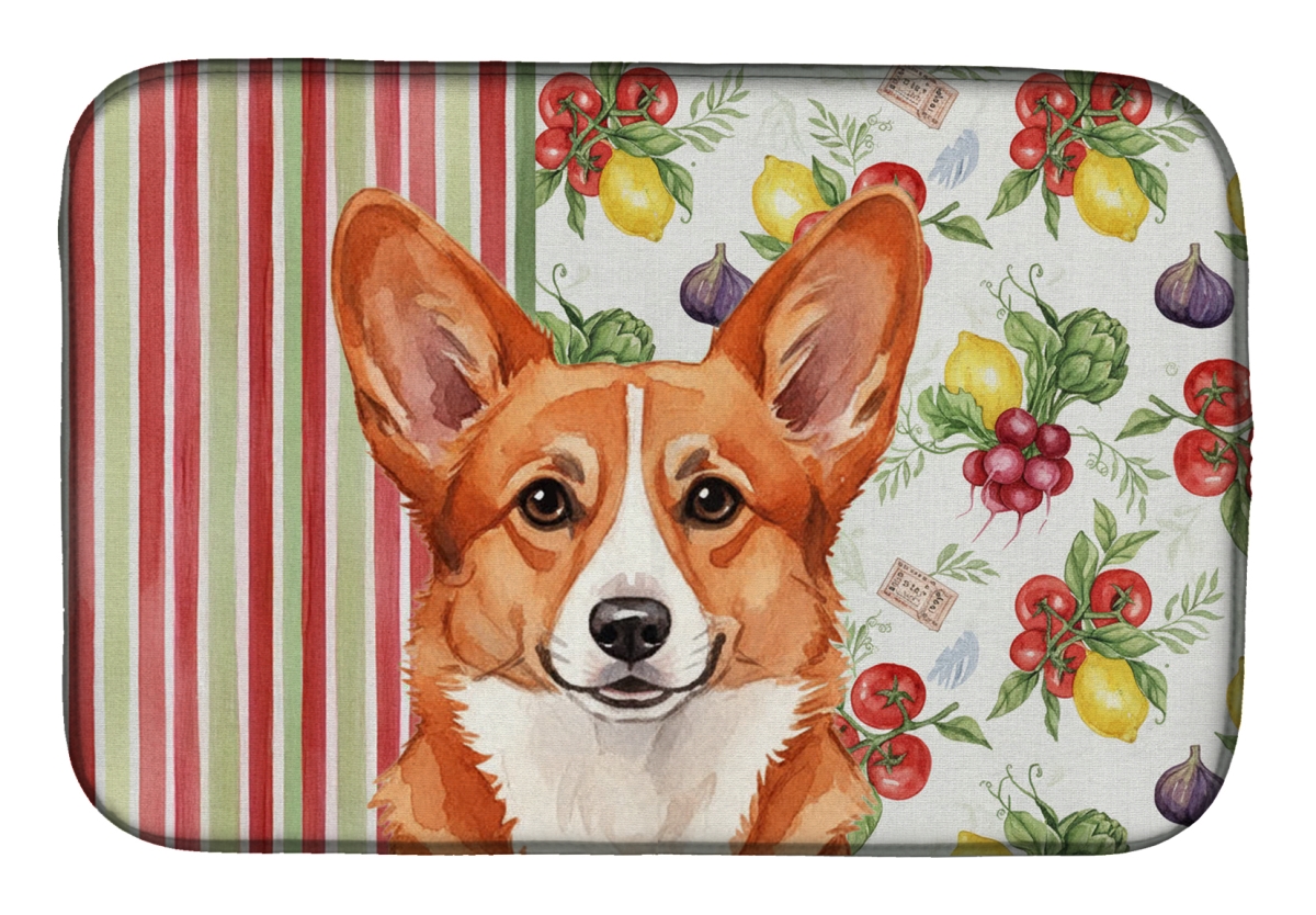 Picture of Carolines Treasures WDK8161DDM 21 x 14 in. Red Cardigan Welsh Corgi Vegetables Dish Drying Mat