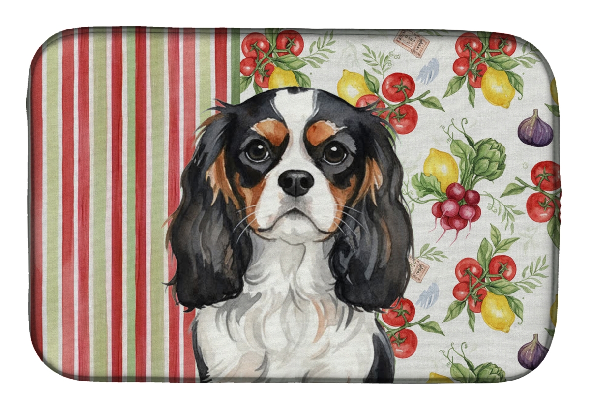Picture of Carolines Treasures WDK8165DDM 21 x 14 in. Tricolor Cavalier Spaniel Vegetables Dish Drying Mat