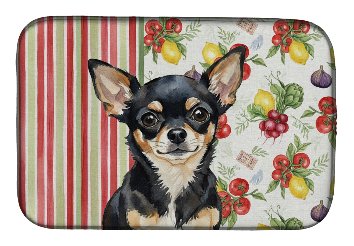 Picture of Carolines Treasures WDK8169DDM 21 x 14 in. Black & Tan Chihuahua Vegetables Dish Drying Mat